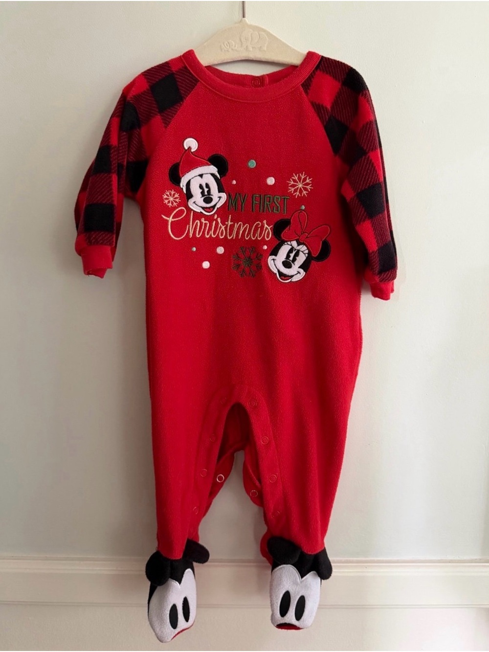 Disney Store "My First Christmas" Baby Mickey & Minnie Fleece Sleeper